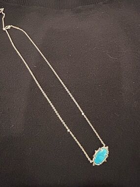 Kendra Scott Silver Necklace with Turquoise Blue Oval Pendant